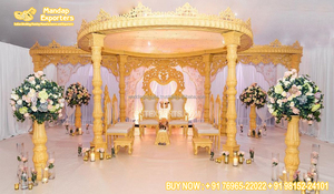 Mandap Dorado para Ceremonia de Boda India, Hermoso Mandap de Estilo Abierto para Vidhi, Decoración Única de Mandap Dorado en Forma de Media Luna para Bodas en EE. UU. - Product Image 5