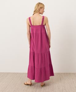 Women Maxi <b>Dress</b> Strap Square Collar Neck Tiered <b>Ruffle</b> Evening Gown <b>Dress</b> Summer Woven Cotton <b>Dress</b> Solid Color Breathable - Product Image 3