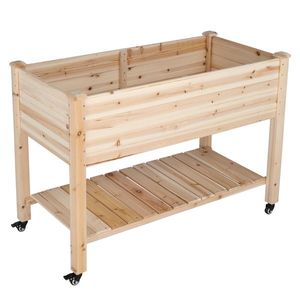 Fioriera in Legno di Abete Cinese con Ruote, 116*57*82cm, Colore Naturale - Product Image 1