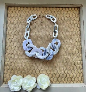 Resin Necklace for Women Handmade Large Statement Necklace for Women in Resin <b>Costume</b> craft With Marble Pattern White Purple Ton - Product Image 1