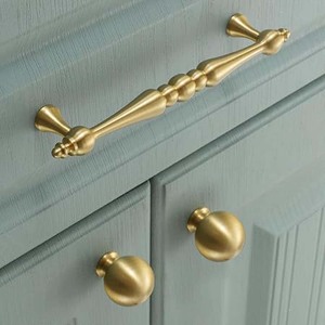 Brass <b>Cabinet</b> Handle <b>Vintage</b> Brushed Brass, 5-Inch Brass Handles for Drawer Dresser Cupboard Wardrobe Kitchen Furniture Hardware - Product Image 2