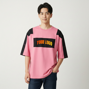 Camiseta de hombre de calidad premium, corte holgado, paneles en contraste, 100% algodón, 210g, manga corta, cómoda para uso diario, estilo hip hop. - Product Image 4