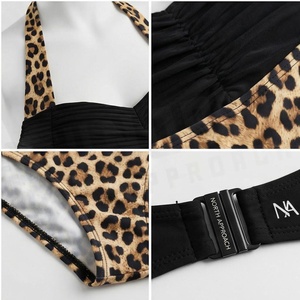 Ensemble bikini 2 pièces imprimé léopard pour femme, haut dos nu et bas taille haute côtelé extensible - Product Image 4