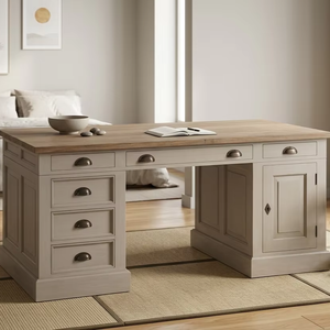 Sirajo <b>Solid</b> Teak <b>Wood</b> Eco-Friendly Office <b>Desk</b> 7-Drawer Storage Modern Minimalist Natural Finish for Office Home Workspace - Product Image 2