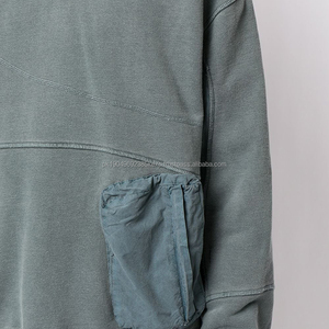 "Sudaderas con capucha de gran tamaño lavadas con ácido azul bordadas personalizadas con detalles desgastados de Estilo Vintage bolsillos de carga grandes (teñido liso OEM)" - Product Image 4