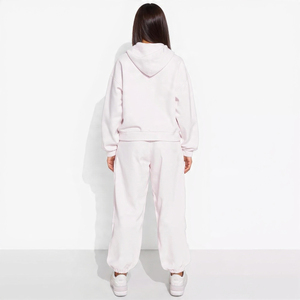 Oversized Pullover Hoodie and Joggers Set for Women – <b>White</b> Soft Fleece <b>Tracksuit</b>, Minimal Lounge Outfit & Custom Logo - Product Image 2