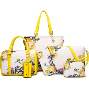 Conjunto de Bolsos de Mano de Piel Sintética con Estampado Floral para Mujer, Bolso Boston, Bolso de Hombro, Bolso Bandolera, Cartera, Bolsa de Cosméticos, Estilo Elegante para Uso Diario - Product Image 1