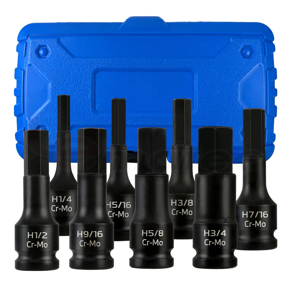 Impact européen SAE HEX Bit Socket 1/2 "Dr. 8 PCS Logo personnalisé Chrome TW Outils à main Sockets Blow Mold Case