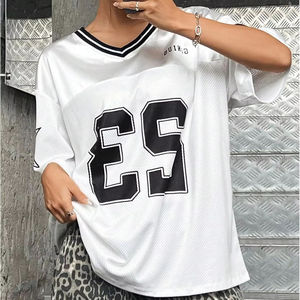 Women's Loose Fit V-Neck Half Sleeve Jersey <b>Top</b> Casual Style Summer Sports Tees Streetwear with Character Pattern in XS Size - Product Image 1