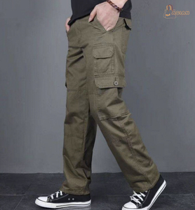 Men's Cargo Pants Casual Multi Pockets <b>Large</b> Size Autumn High Waist Straight 100% Cotton <b>Canvas</b> Pants - Product Image 1