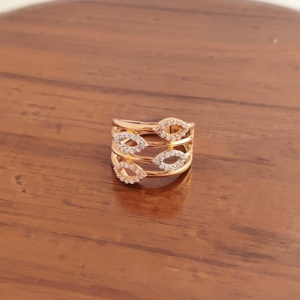 18K Rose Gold Diamond Multi Layer <b>Stack</b> <b>Ring</b> Marquise Halo Open Band Statement Design Women Fine Jewelry High Polish Gift - Product Image 3