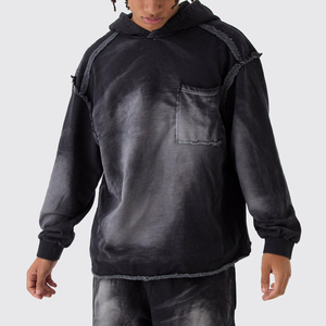 <b>Mens</b> Black Dip Dye Hooded Tracksuit Set Full Sleeve Loose Fit Sweatshirt With Side Pockets Streetwear Autumn Style - Product Image 6