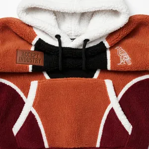 Custom Rust Orange Maroon Black Color Block <b>Sherpa</b> Polar Fleece Oversized <b>Hoodie</b> - Product Image 6