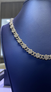 Collier de luxe en moissanite avec motif floral et maillons cubains, en argent 925, chaîne de déclaration sertie de pierres, cadeau pour femme - Product Image 4