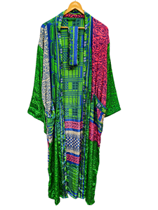 Robe kimono de luxe en soie patchwork, cache-maillot de bain, tenue de nuit, longue robe, kimono indien vintage fait main en soie de sari recyclée - Product Image 4