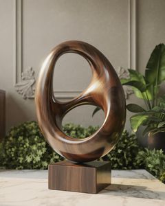 Sculpture en bois moderne artisanale, décoration artistique écologique, ornement de table ou sur pied en forme d'infini pour salon - Product Image 3