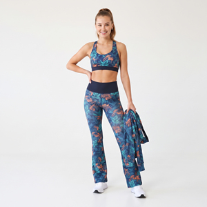 Women Floral Print Yoga Sports Bra <b>Flare</b> <b>Leggings</b> Full Length Sleeveless Racerback Crop Jacket 3 Piece Compression <b>Gym</b> Set - Product Image 5