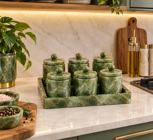 Juego de Molinillos de Sal y Pimienta de Mármol Verde con Bandeja para Decoración de Cocina y Comedor - Product Image 1