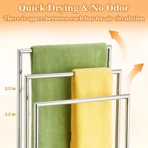 Porte-serviettes de salle de bain en acier inoxydable finition chromée, support de séchage pour serviettes, idéal pour la salle de bain, l'extérieur et le bord de piscine, également support pour couvertures - Product Image 2