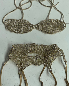 Mujeres Backless Club Party Halter Pearl Camisole Tops Luxury Pearl Bra Top con collar largo Sujetador y bragas de mujer - Product Image 2