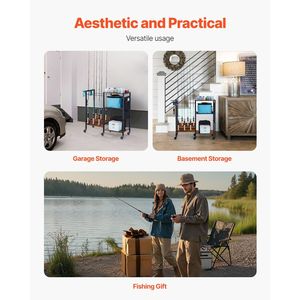 Support de rangement pour 12 cannes à pêche avec support mobile pour cannes et roulettes de chariot, organisateur pour équipement de pêche, usage domestique, intérieur, garage - Product Image 6