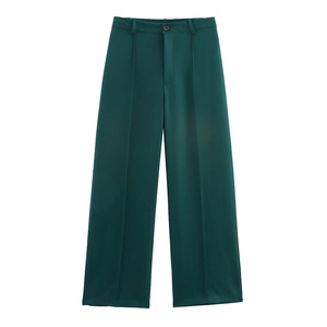 Pantalon décontracté homme taille mi-haute coupe large vert foncé 100% coton, taille élastique, infroissable, pour l'hiver, en toile écologique - Product Image 1