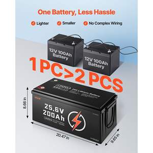 Batterie au lithium LiFePO4 24V 200Ah à décharge profonde 5120Wh pour camping-car, moteurs de pêche à la traîne, marine, avec BMS 100A intégré, basse température - Product Image 5