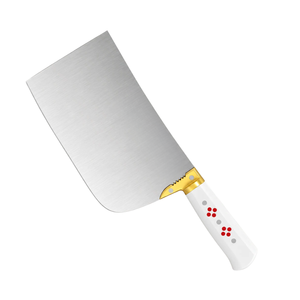 Cuchillos de Carnicero de Acero Inoxidable Plateado con Mango Blanco, Diseño de Punto Rojo, Bolster Dorado y Hoja Ancha para Cortar Carne en la Cocina - Product Image 2