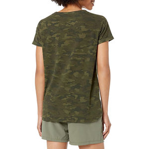 T-shirt à manches courtes pour femme, imprimé camouflage, col rond, coupe classique, décontracté, printemps-été, 100% coton, respirant - Product Image 4