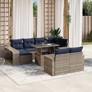 Conjunto de Sofá de Jardín de Mimbre Sintético de 11 Piezas con Cojines, Muebles de Exterior de Estilo Contemporáneo, 6 Plazas, Estructura de Mimbre Gris - Product Image 1