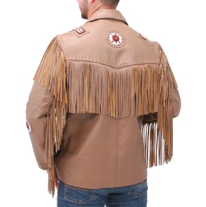 Veste en cuir de cow-boy western pour homme, couleur tan, à longues franges et perles, style Rodeo Ranch vintage, style country, vente en gros de vêtements western - Product Image 2