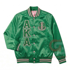 AKA Sorority Custom Windbreaker green <b>pink</b> Satin bomber Bomber <b>Jacket</b> Greek Letters Windproof lady crops college and HBCU <b>jacket</b> - Product Image 1