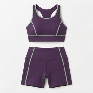 Women's Pink <b>Blue</b> Crisscross Sports <b>Bra</b> High Waist Shorts Set Color Blocking Contrast Binding Breathable Yoga Activewear 2 Piece - Product Image 4