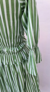 Vestido Casual a Rayas Verde y Blanco para Mujer, de Algodón, Largo Midi, Cintura Fruncida, Manga Campana, Cuello Redondo, Ropa de Moda - Product Image 4