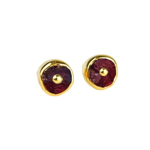 Gold Plated 925 <b>Silver</b> Garnet Earrings – 12mm Handmade Birthstone <b>Studs</b> for Women - Product Image 1