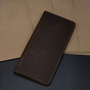 Dark Brown Leather <b>Wallet</b> <b>Men</b> Long Cash Compartment Card Slots Minimalist Practical Cowhide Folder Classic <b>Slim</b> Plain Structure - Product Image 1