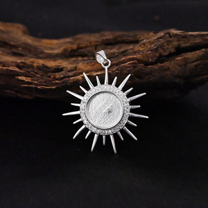 High Quality Handmade Solid 925 Silver 10mm Sunburst Blank Bezel Charm <b>Pendant</b> Zircon Setting Resin Filling Keepsake DIY Jewelry - Product Image 1