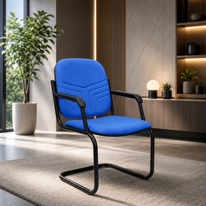 Multi-Purpose Executive Visitor <b>Chair</b> with Fabric Upholstery Modern Design Blue Padded Armrests for Office Hotel & Apartment Use - Product Image 1