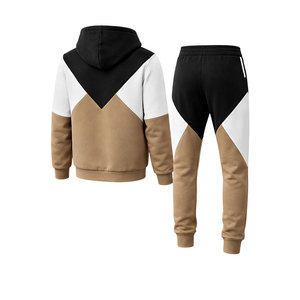 Ensemble de survêtement pour homme, couleur beige et noir, sweat à capuche zippé et pantalon de jogging, tenue décontractée streetwear, gym, fitness, course à pied - Product Image 3