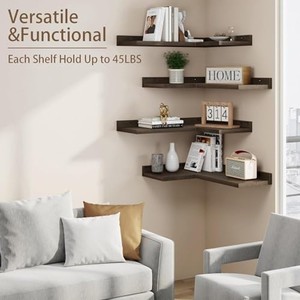 Mango Wood <b>Floating</b> <b>Corner</b> <b>Shelves</b> Double Tier Minimalist Living Room Storage | Handcrafted India Dark Gray Wholesale - Product Image 5