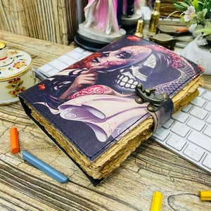 Diario de Cuero con Diseño de Calavera, Impresión Vintage Hecha a Mano, Encuadernado Térmico, Cuaderno de Escritura, Regalo Personalizado Único para Hombres y Mujeres - Product Image 4