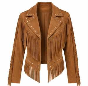 Chaqueta de Mujer de Primera Calidad con Flecos, Cuello Camisero y Manga Larga - Product Image 3