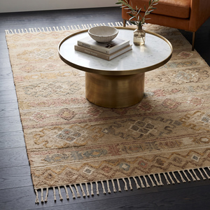 Tapis en jute géométrique moderne tissé à la main, beige multicolore, tissage plat, antidérapant, kilim, tapis de sol, bords frangés, décoration intérieure - Product Image 5