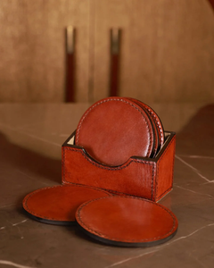 Leather <b>Round</b> <b>Coaster</b> Set Non-Slip Modern Table Mats for Tea Cup Protection leather <b>coaster</b> Classic leather table mat - Product Image 3