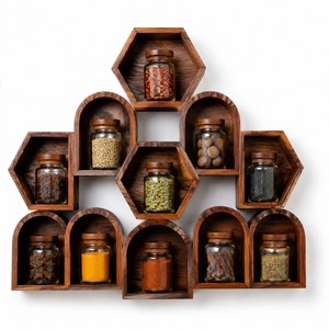Sistema Modular de Estantes para Especias Hexagonales de Madera Sheesham al por Mayor |   Muebles de Cocina de Madera de Palisandro Indio - Product Image 1