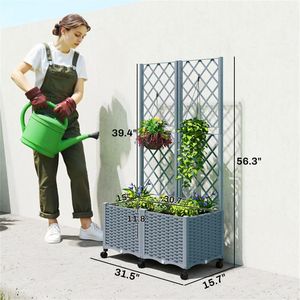 Jardinière surélevée et support à plantes gris, pot de fleurs élégant pour la décoration extérieure - Product Image 5