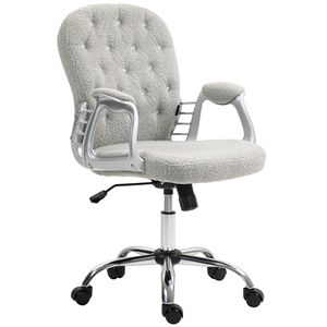 Sedia da Ufficio Girevole Contemporanea Grigia con Schienale Trapuntato a Bottoni, Comoda Sedia da Lavoro con Altezza Regolabile e Braccioli Imbottiti per Casa e Ufficio - Product Image 1