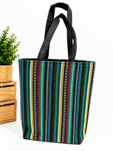 Sac fourre-tout bohème en coton à rayures, sac à dos bandoulière multicolore avec large sangle et fermeture éclair, écologique, unisexe, pour le quotidien - Product Image 2
