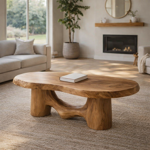 Luxali Farmhouse Solid Wood Modern <b>Coffee</b> <b>Table</b> Natural Wood Handmade Living Room Decor Accent <b>Table</b> Home Furniture Wooden - Product Image 3