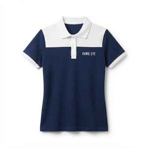 Polo de Mujer en Color Azul Marino y Blanco, Manga Corta, Casual, Transpirable, de Algodón Piqué, con Estampado de Letras y Logotipo Frontal - Product Image 5